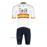 2022 Fahrradbekleidung Spanien Champion Ineos Wei Rot Trikot Kurzarm und Tragerhose