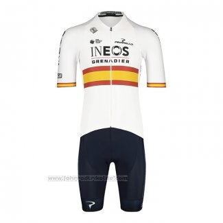 2022 Fahrradbekleidung Spanien Champion Ineos Wei Rot Trikot Kurzarm und Tragerhose