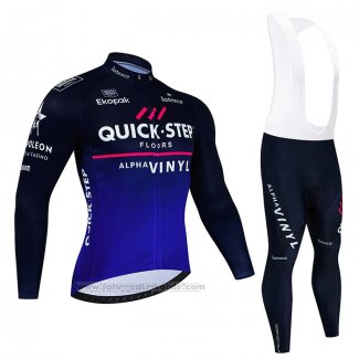 2023 Fahrradbekleidung Deceuninck Quick Step Shwarz Blau Trikot Langarm und Tragerhose