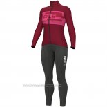 2023 Fahrradbekleidung Frau ALE Dunkel Rot Trikot Langarm und Tragerhose