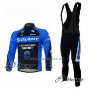 2011 Fahrradbekleidung Giant Blau und Shwarz Trikot Langarm und Tragerhose