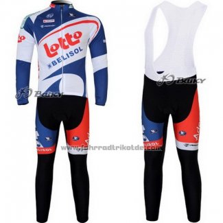 2012 Fahrradbekleidung Lotto Belisol Wei und Blau Trikot Langarm und Tragerhose