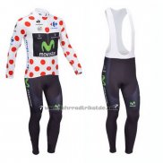 2013 Fahrradbekleidung Movistar Lider Wei und Rot Trikot Langarm und Tragerhose