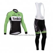 2014 Fahrradbekleidung Belkin Grun und Shwarz Trikot Langarm und Tragerhose