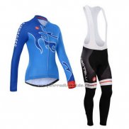 2014 Fahrradbekleidung Frau Castelli Azurblau Trikot Langarm und Tragerhose