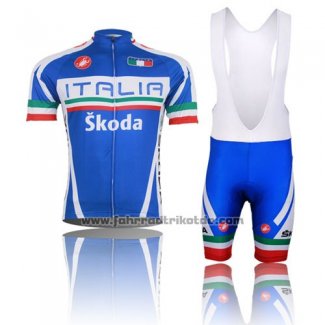 2014 Fahrradbekleidung Italien Blau und Rot Trikot Kurzarm und Tragerhose