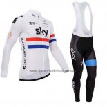 2014 Fahrradbekleidung Sky Champion Regno Unito Wei Trikot Langarm und Tragerhose