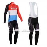 2014 Fahrradbekleidung Trek Factory Racing Rot und Wei Trikot Langarm und Tragerhose