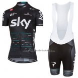 2017 Fahrradbekleidung Frau Sky Shwarz Trikot Kurzarm und Tragerhose