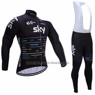 2017 Fahrradbekleidung Sky Shwarz Trikot Langarm und Tragerhose