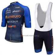 2017 Fahrradbekleidung Unieuro Trevigiani Blau Trikot Kurzarm und Tragerhose