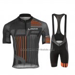 2019 Fahrradbekleidung Lungo Ao Shwarz Orange Trikot Kurzarm und Tragerhose