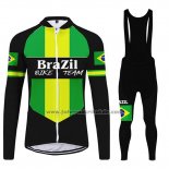 2020 Fahrradbekleidung Brasilien Shwarz Grun Trikot Langarm und Tragerhose