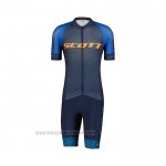 2022 Fahrradbekleidung Scott Blau Gelb Trikot Kurzarm und Tragerhose