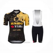 2023 Fahrradbekleidung Frau Jumbo Visma Shwarz Gelb Trikot Kurzarm Und Tragerhose