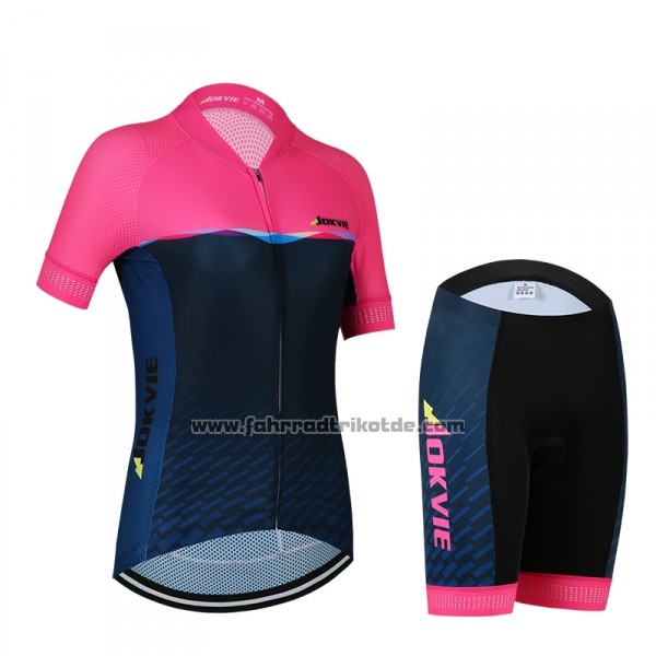 2018 Fahrradbekleidung Frau Jokvie Rosa Dunkel Blau Trikot Kurzarm und Tragerhose