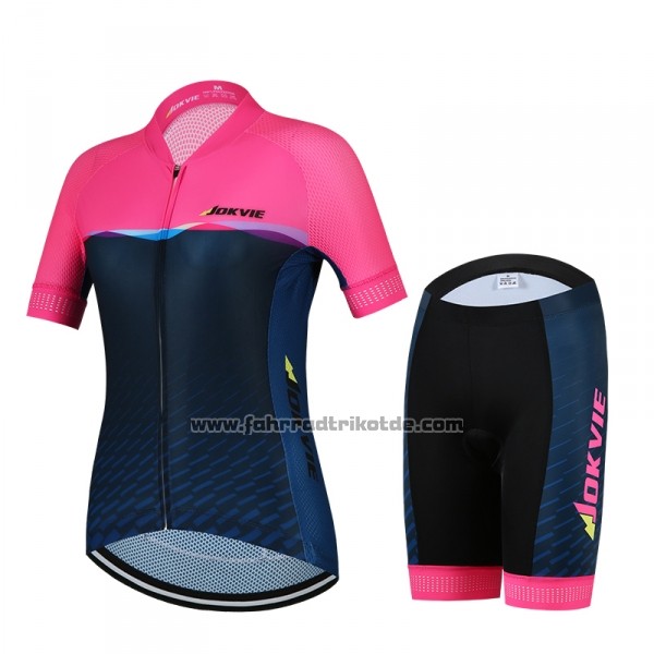 2018 Fahrradbekleidung Frau Jokvie Rosa Dunkel Blau Trikot Kurzarm und Tragerhose