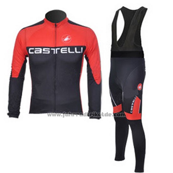 2011 Fahrradbekleidung Castelli Shwarz Rot Trikot Langarm und Tragerhose