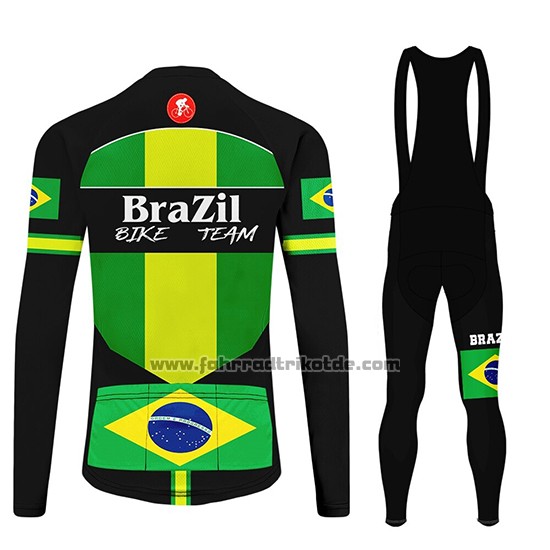 2020 Fahrradbekleidung Brasilien Shwarz Grun Trikot Langarm und Tragerhose